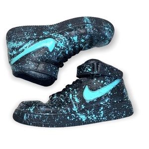 Nike Black Air Force One High Top Custom Paint Splatter Sz 9